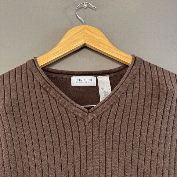 Concepts By Claiborne Sweater Long Sleeve V-Neck Women’s Size Large Brown Color - Picture 2 of 5